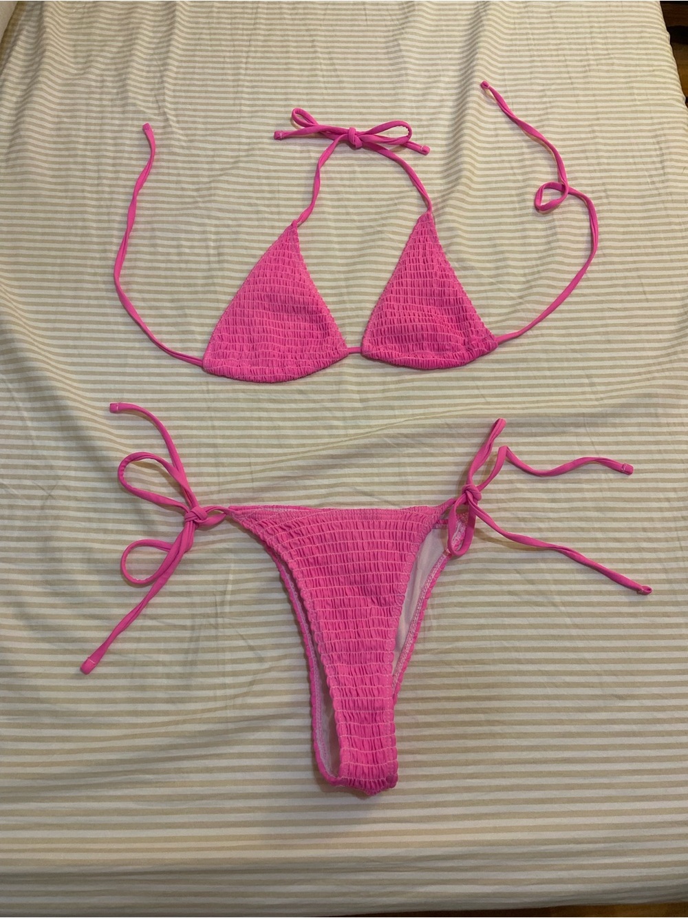 Hot Pink Smocked Triangle Bikini Set Size S
